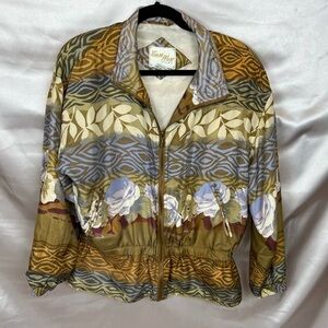 Vintage 80’s Tropical Hawaiian Print Silk Windbreaker Zip size Medium